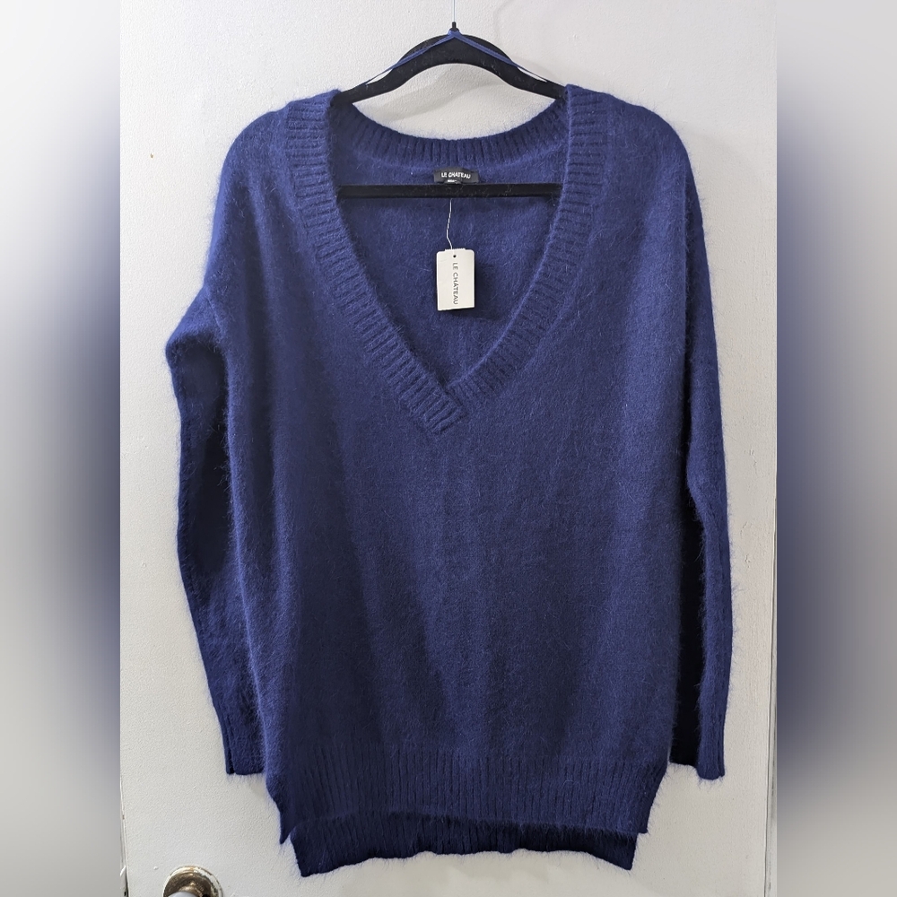 NWT Le Château Angora Rabbit Blue V-Neck Sweater